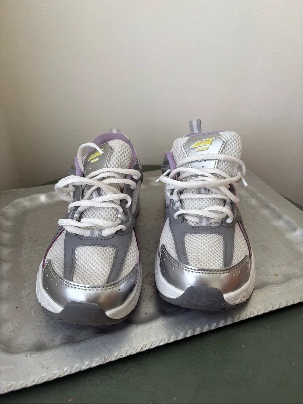 Avia White Silver & Light Purple Athletic Sneakers